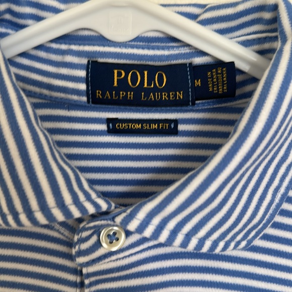 Polo Ralph Lauren Custom Slim Fit Polo – Blue & White Striped – Size Medium - Picture 3 of 9